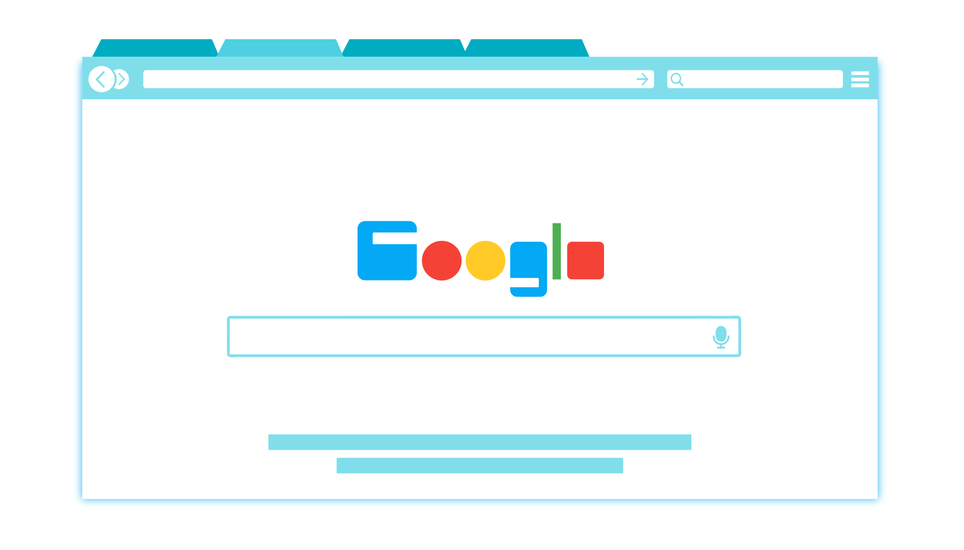 A stylized illustration of a web browser window open to the Google search homepage, showing the Google logo, search bar, and navigation tabs at the top.