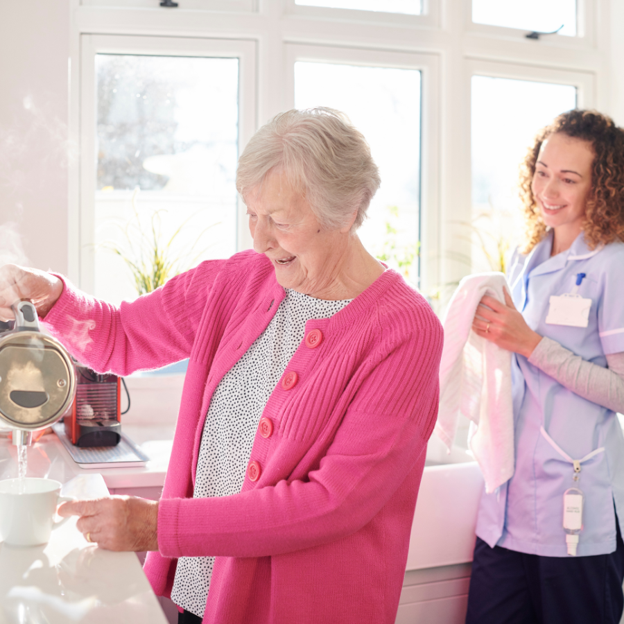 supporting patient serving themselves a cup of tea